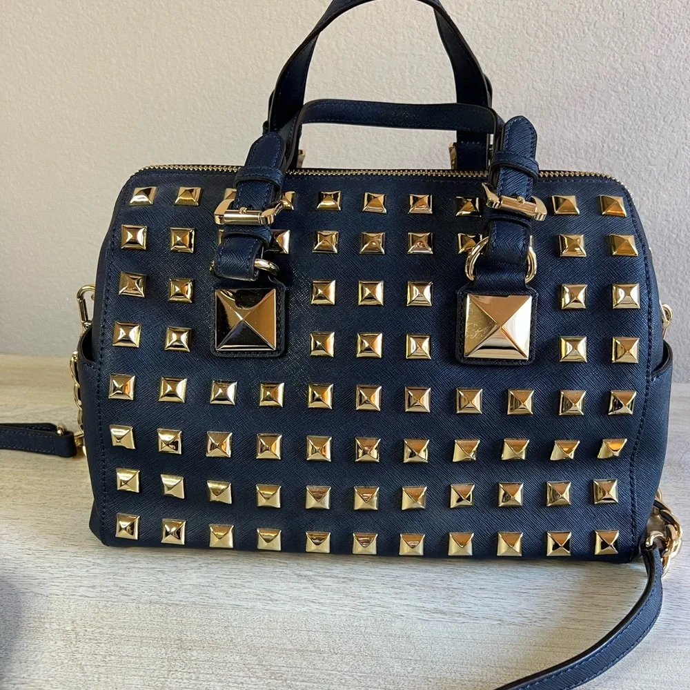 Michael Kors Leather Studded Grayson Satchel Bag - Picture 9 of 16
